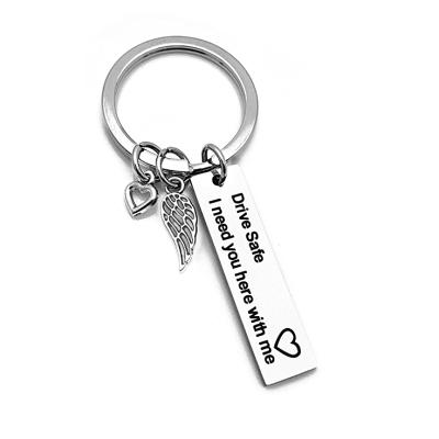 China Safe Gift Drive Stainless Steel Key Chain 26 Letter Key Chain Drive Safe I Need You Here With Me Key Chain for sale