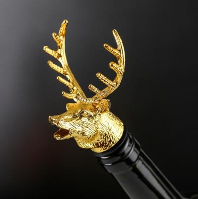 China Viable Deer Male Wine Pourer Golden Aerator Animal Wine Pourer With Stopper Animal Wine Pourer for sale