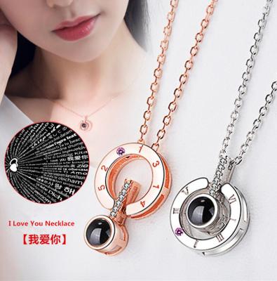 China Trendy 18K Pearl Pendant Necklace Rose Gold Copper Metal I Love You In 100 Hundred Tongues Gold Pendant Necklaces for sale