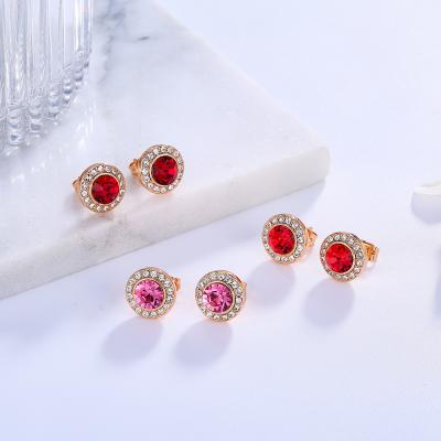 China Hot Selling Antioxidation Big Round Crystal Stud Earrings Silver Rhinestone Jewelry Round Crystal Stud Earrings For Women Girls for sale