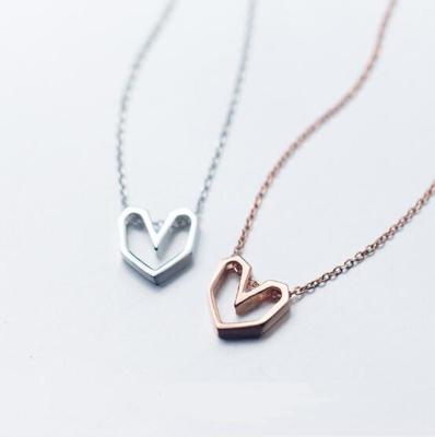 China Necklace Collar Bling Jewelry Hollow Heart 925 Sterling Silver Rose Gold Beads Modern Pendant Necklace for sale