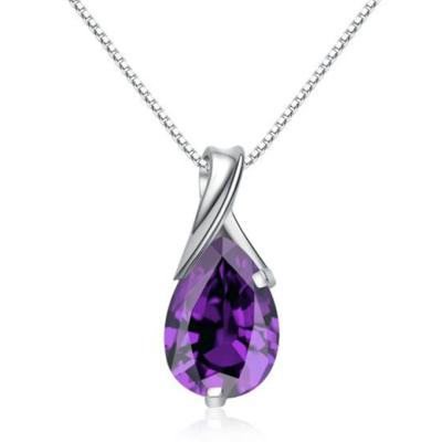 China Ever Fade Women Girls Heart Leaf Amethyst Crystal 925 Sterling Silver White Gold Necklace Purple Pendant for sale