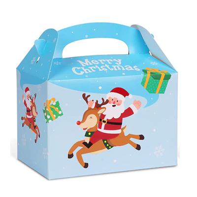 China Recyclable Gifts Candy Bakery Christmas Treat Boxes With 3D Handle Cute Gable Christmas Boxes For Cookies Xmas Gifts for sale