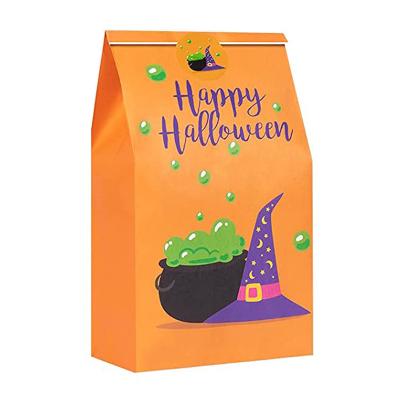 China Small Recyclable Paper Candy Goodies Bags For Kids Halloween Gift Bags Treat Bags With Stickers for sale