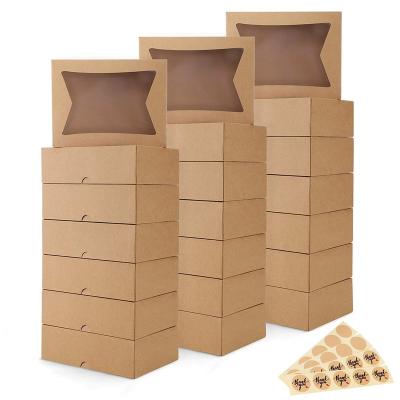 China Recyclable Cookie Boxes With Window Brown Gift Boxes Presents Kraft Wrapping Paper Pastry Boxes For Bakery Cookies Donuts Candy for sale