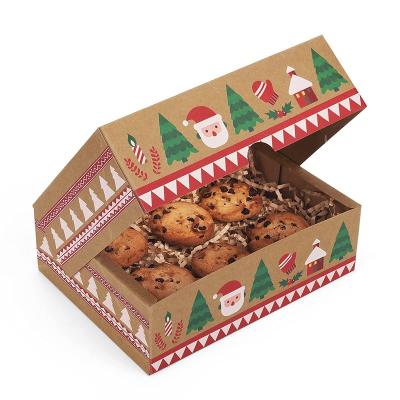 China Recyclable Christmas Cookie Food Bakery Boxes With Window Kraft Paper Christmas Gift Boxes Treat Boxes For Gift Giving for sale