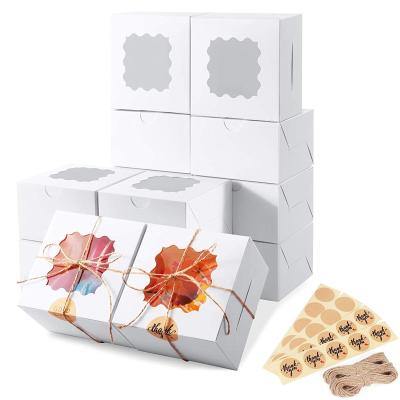 China 50 Pack Recyclable White Cookie Mini Cake Small Treat Boxes Paper Gift Box For Cupcakes Pastry Dessert Bakery Boxes With Window for sale