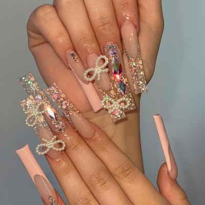 China Design And Customized New Arrival Long Ballerina Flower Strips Manicure Set False Finger Nails Full Cover Artificial Press On Nails Tips For Women for sale