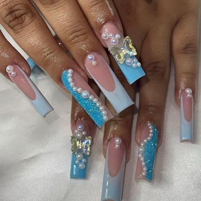 China Eco-Friendly ABS Glitter Nail Naixi Fashionable Custom Nails Rainbow Ballerina Marble Long Press On Coffin Art Acrylic Nail Supplies Artificial Acrylic Nails for sale