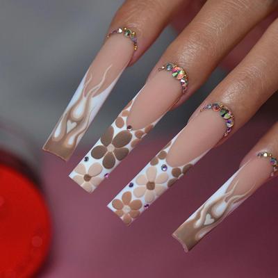 China Naixi Customized Design and Factory Cost Artificialfinger False Nails Luxury Diamond French Press On Nails Manicure Nail Set for sale