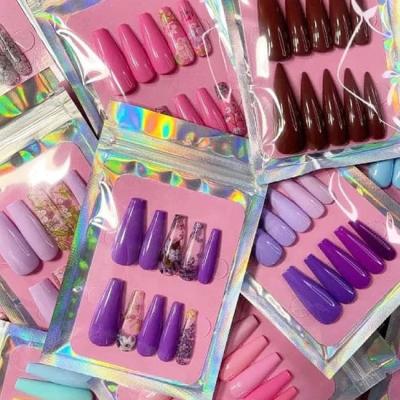 China Eco-Friendly ABS Glitter Nail Naixi Professional Long Coffin French Cow Ballerina Manicure Press On Nails Full Cover Art Nails Patch Tip Artificial False for sale