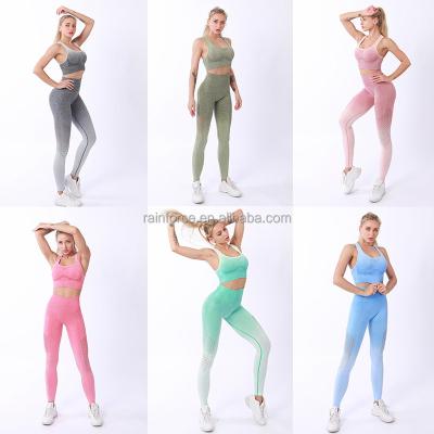 China Breathable Gradient Dye Sports Nine Point Hanging Yoga Pants Invest Outdoor Running Breathable Sweat-absorption Yoga Suit for sale