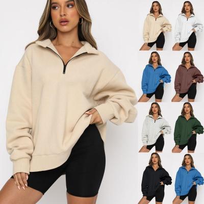 China 2022 Anti-pilling Zipper Casual Top Half Pullover Long Sleevesweatshirt Hoody Without Hood For Women for sale