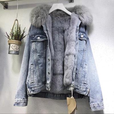 China Good Quality Anti-Shrink Jean Jacket Casual Fur Jean Jacket Low Price For Women Women Denim Coat Fur Lining for sale