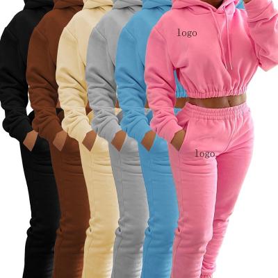 China Anti-pilling Trotters Cropped Logo Crop Top Hood Sweatshirts Custom Sweatpants Masks Heavy Hoodies Sets Women Clothing Women Fall Team 2022 for sale