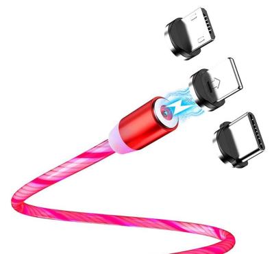 China Innovative 2A Mobile Phone Accessories 3 In 1 USB Led Flame Optical Magnetic Fast Charging Magnetic Cable for sale