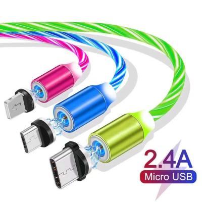 China wholesale hot sale 2A magnetic flash mobile phone magnetic fast charging accessories usb led luminous micro cable for sale