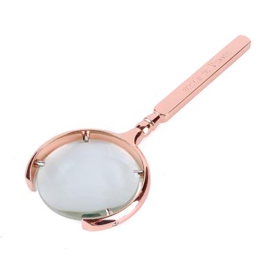 China Protect Eyes Reading Small 8x Rose Gold Adult Handheld Archeology Child Magnifier , Glass Magnification for sale