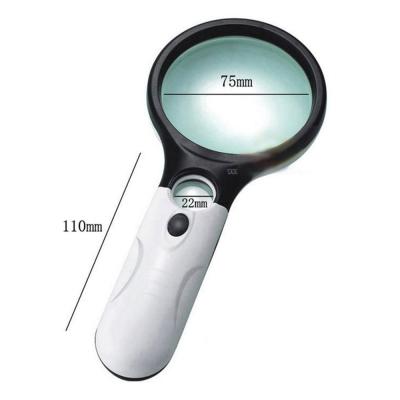 China Comfortable Focal Length /3 LED Lights that Provides Good Illumination New 3X 45X 3 LED Journal Lighted Hand Indicating Handheld Map Light Led Magnifier for sale