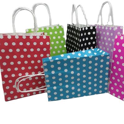 China Recycled Materials Factory Price Design Dot Pattern Colorful Hand Gift Shopping Paper Bag With Hand Strap for sale