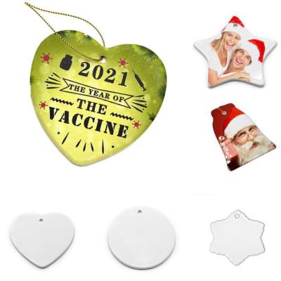 China Minimalist Christmas Tree Decoration Customized White Sublimation Blank Heat Transfer Diy Ceramic Christmas Flat Ornaments Printing for sale