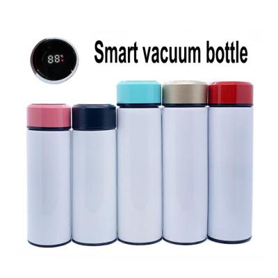 China DIY Disposable White Sublimation Water Bottle 17oz 500ml Stainless Steel Temperature Display Smart Bottle With LED Touch for sale