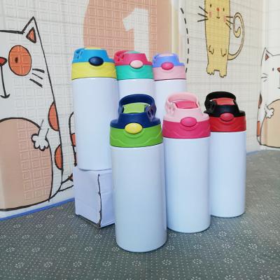 China Disposable Totally Straight 304 Stainless Steel 12oz Insulated Sublimation Blanks Kids Girl Sippy Water Bottle With Colored Top for sale