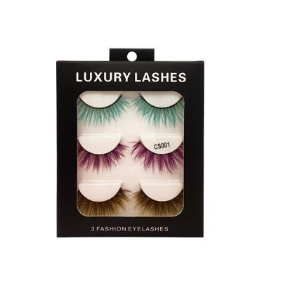 China Custom Colored Faux Mink Lashes Purple Details Long Natural 3 Pairs Lashes Color Lashes for sale