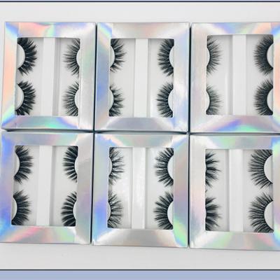 China Long 2 Pairs 3D False Eyelashes Natural Handmade Box Natural Mink Hair Thick Eye Lashes Reusable Laser Eye Lashes for sale