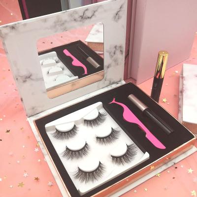 China Wholesale Natural Magnet Eyelash Long Eyelash Magnet Liquid Eyeliner And Tweezers Set Large Eyeliner And Tweezers for sale