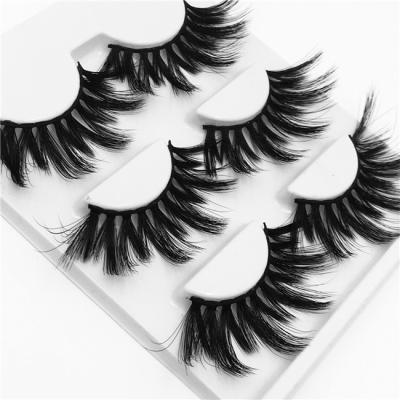 China Natural Long Wholesale 3 Pairs Messy False 3D Mink Hair 25mm Long False Eyelashes for sale