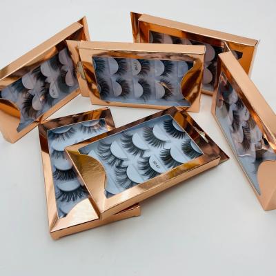 China Long Natural 5 Pairs 3d False Mink Eyelashes Bulk Pack Wholesale With Custom Rose Gold Box for sale