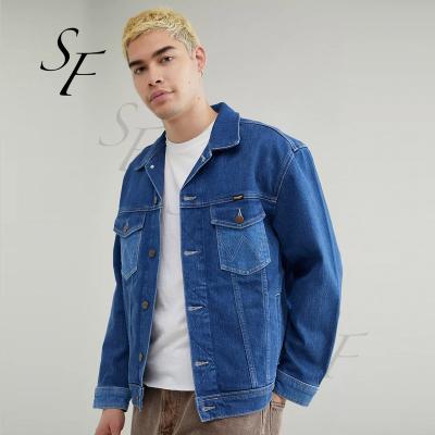 China Raincoat Custom Design Casual Coat High Quality Wholesale Blue Loose Outerwear Denim Jacket Turn Down Neck For Men for sale