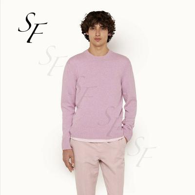 China custom logo Anti-wrinkle casual crew neck long sleeves simple pink tailored fit cashmere knit pullover jumper for men for sale