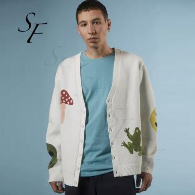 China Custom Made High Quality Autumn New Style Casual Loose Long Sleeve Doodle Cardigan Sweater White Sweater For Men And Women for sale