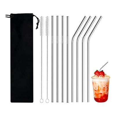 China Sustainable Wholesale Customized Logo 304 Stainless Steel Reusable Metal Drinking Straws Set for sale