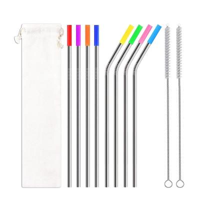 China Sustainable Wholesale Stainless Straws Straight & Bend Reusable Dishwasher Safe Drinking Straw With Cleaner Brush and Silicone Tips for sale