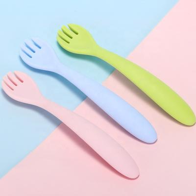 China Easy Clean Soft Spoons And Fork Baby Design Bpa Fork Viable Cute High Quality Free Silicone Spoon for sale