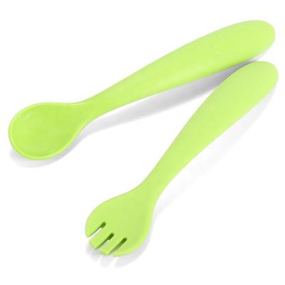 China Sustainable Soft Silicone Spoon And Fork For Baby Bpa Free Kids Spoon Training Set for sale