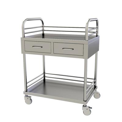 China STAINLESS STEEL Stainless Steel Treatment Trolley With Double Drawers Trolley Medical Hospital Trolley for sale