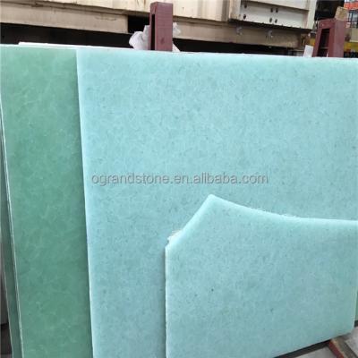 China Light Green Jade Stone Glass Tile Large Stone Glass Jade Stone Green Glass Slab for sale