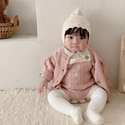 China Europe and America Wholesale Embroidered Creeper Suit 2022 Spring Baby Knitted Coat and Autumn Children Sweater + Twist Romper for sale