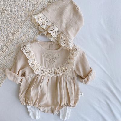 China 2022 Spring Fashion Children's Clothing Baby Embroidered Lace Collar Overalls Triangle Jacket Romper Long Sleeve Europe and America Clothes for sale