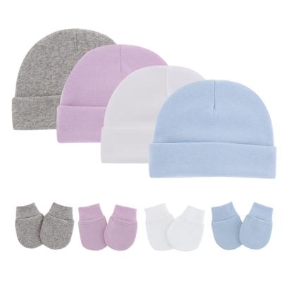 China Neutral/Men's and Women's Autumn and Winter Newborn Baby Beanie Suit Solid Color Sleeve Anti-grabbing Hat for sale