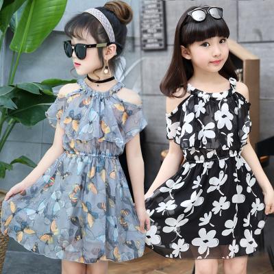 China Summer Sale Chiffon Kids Princess Party Elegant Casual Teenage Girls Floral Dresses Printing Short Cheap Hot Anti-static Sleeve Young Lovely for sale