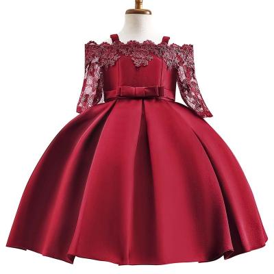 China Hot Sale Child Clothing Girl Princess Anti-static Dress Kids Shoulder Lace Up Half Sleeve Ball Gown Bridesmaids Dress Models for sale