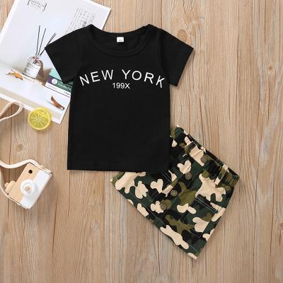 China Anti-pilling children's casual girls' suit letter cotton shorts summer sheaths and hems children's clothing children's cotton two-piece clothes for sale