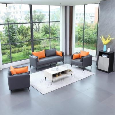 China Simple but luxury three-seat office sofa combination leather coffee table set room modern minimalist factory negotiation business direct sales for sale