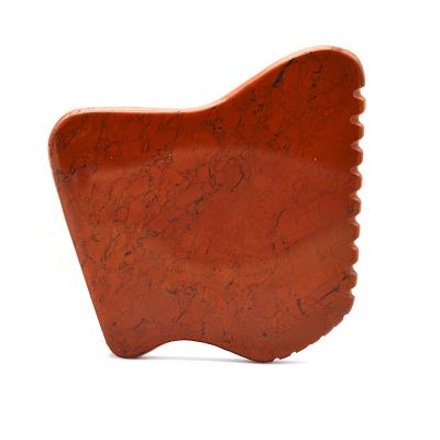 China Custom 100% Natural Red Bian Stone Gua Sha Scraping Quadrilateral Shape Jesper Gua Sha Tool Face Massager for sale