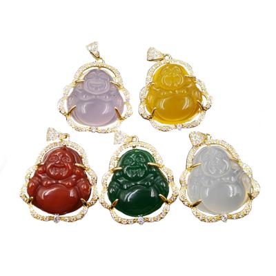 China Jade Necklace Buddha Pendant Green Fit Inlay Gold Edge With Drill For Each for sale